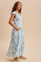 Blue Floral Button Down Maxi Dress