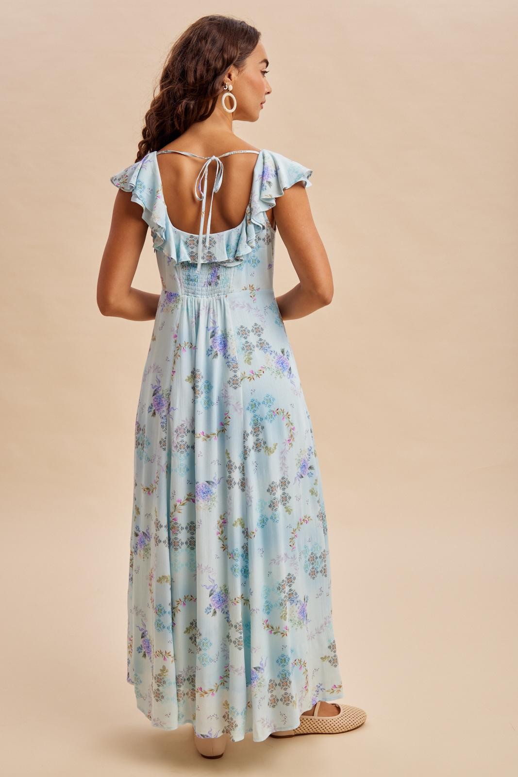 Blue Floral Button Down Maxi Dress