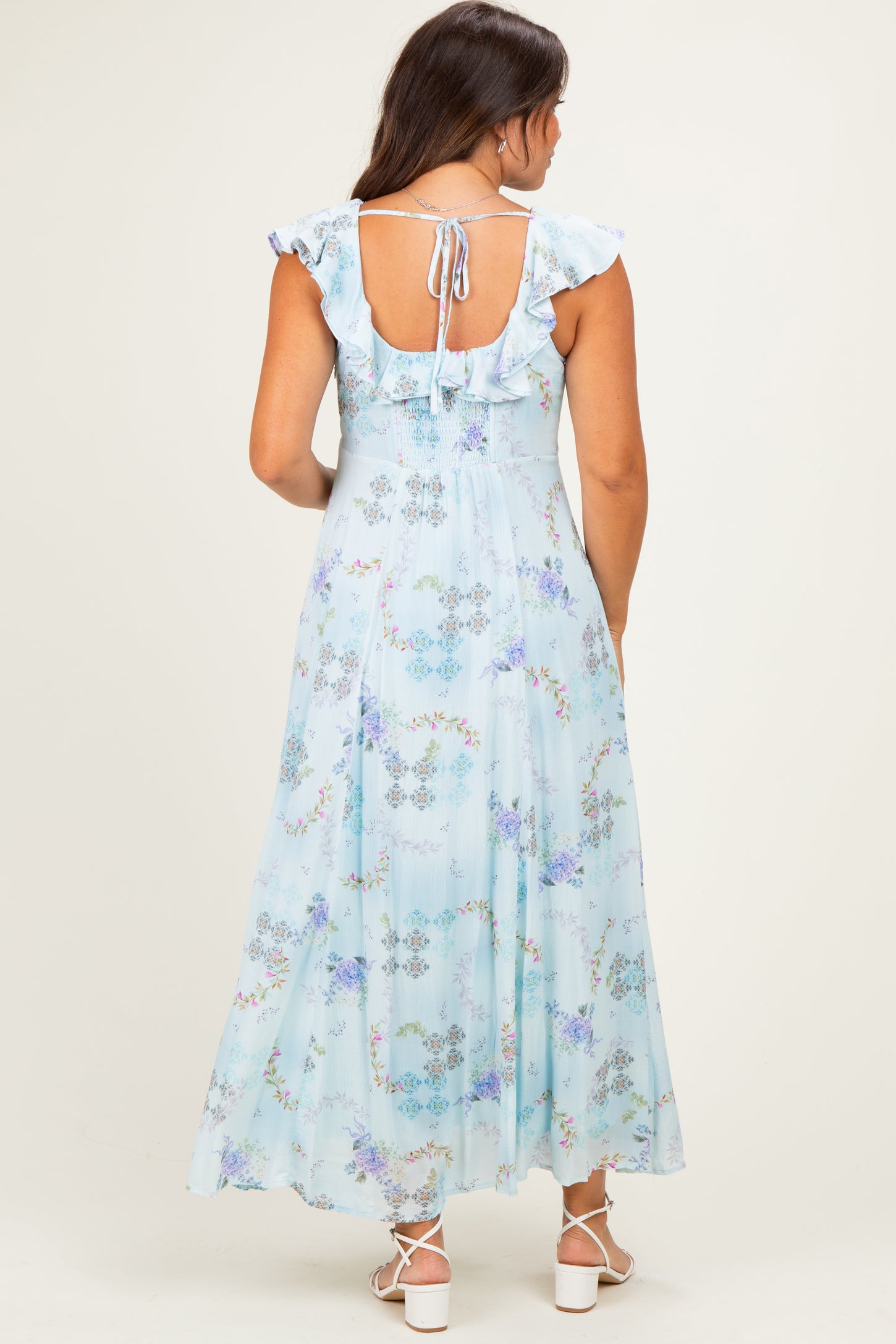 Blue Floral Button Down Maternity Maxi Dress