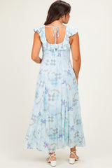 Blue Floral Button Down Maternity Maxi Dress