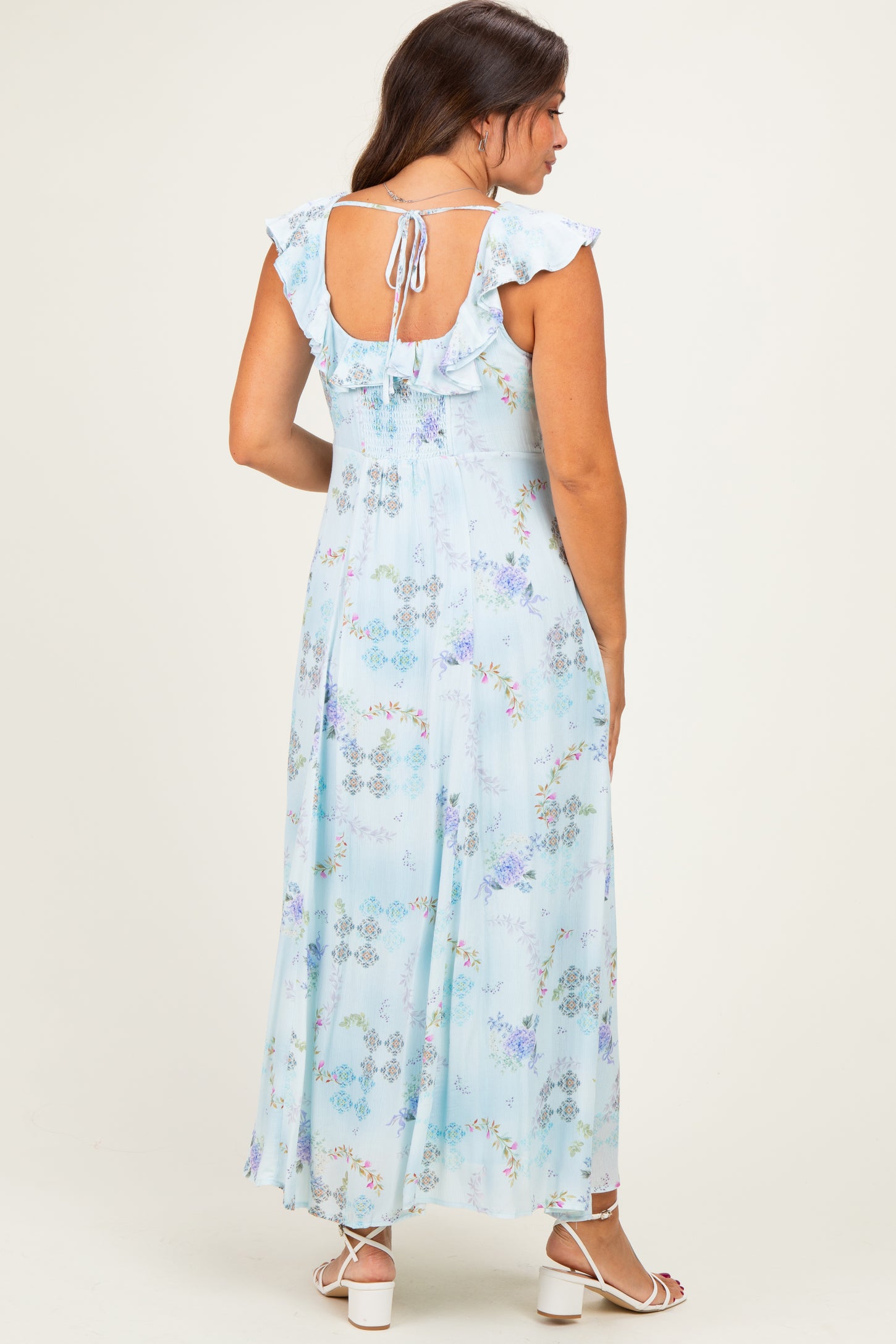 Blue Floral Button Down Maternity Maxi Dress
