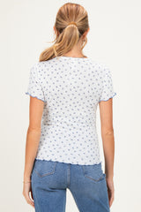 Ivory Blue Ditsy Floral Lettuce Edge Maternity Henley Top