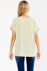Mint Rib Color Block Short Sleeve Top