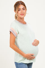 Mint Rib Color Block Short Sleeve Maternity Top