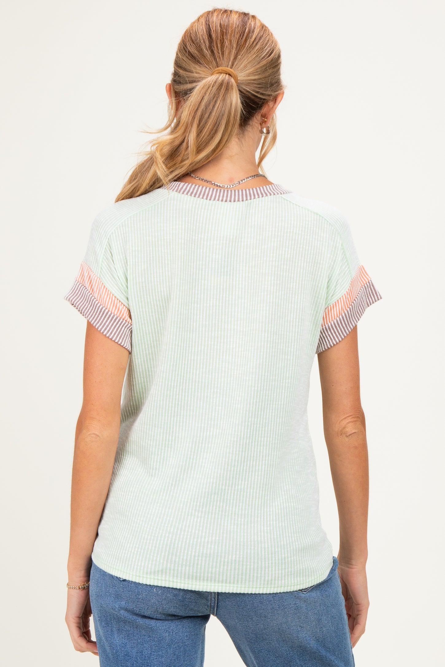 Mint Rib Color Block Short Sleeve Maternity Top