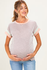 Mocha Rib Color Block Short Sleeve Maternity Top