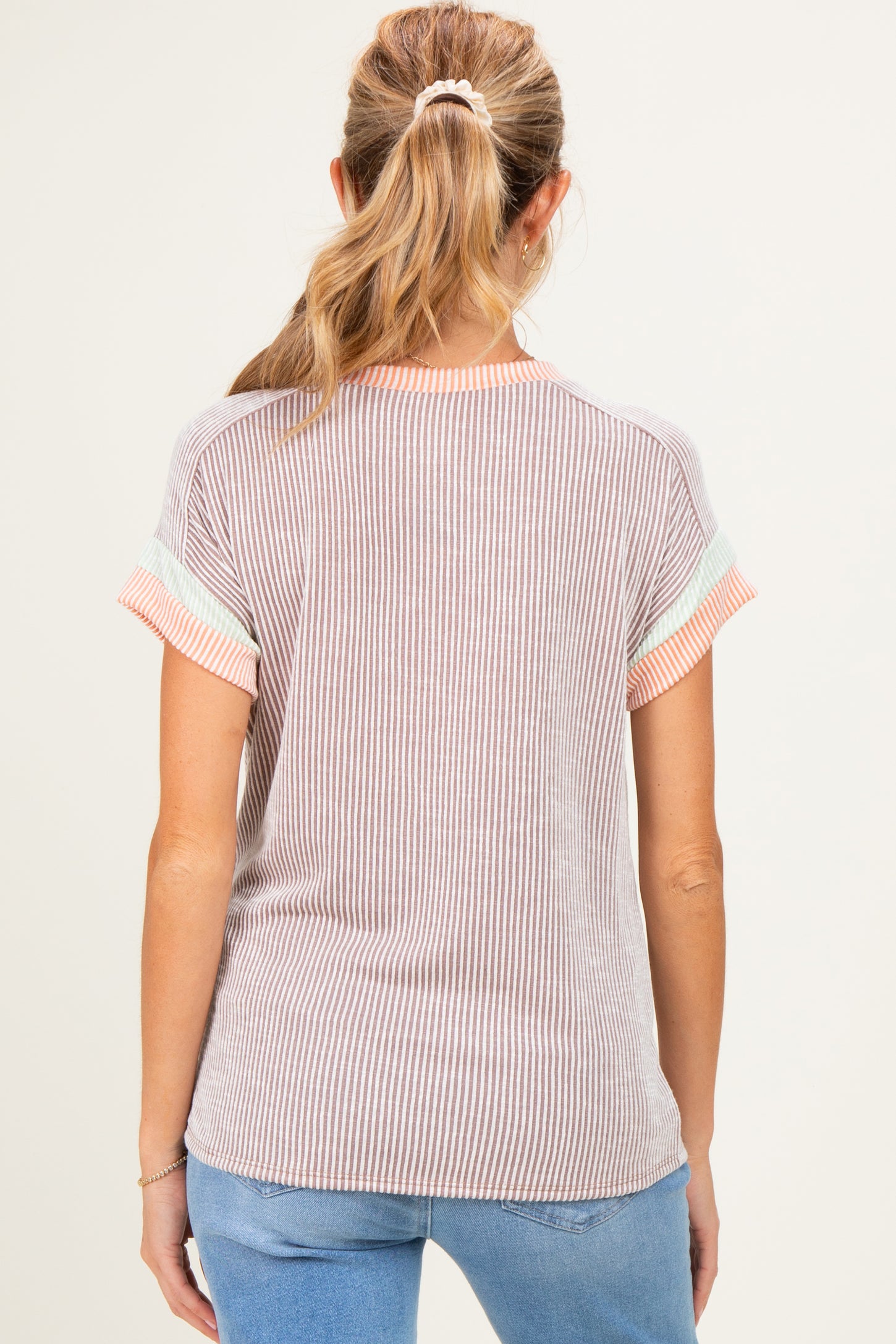 Mocha Rib Color Block Short Sleeve Maternity Top