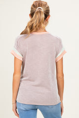 Mocha Rib Color Block Short Sleeve Maternity Top