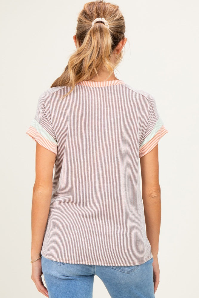 Mocha Rib Color Block Short Sleeve Maternity Top