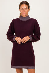 Plum Contrast Mock Neck Sweater Dress