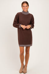 Brown Contrast Mock Neck Sweater Dress