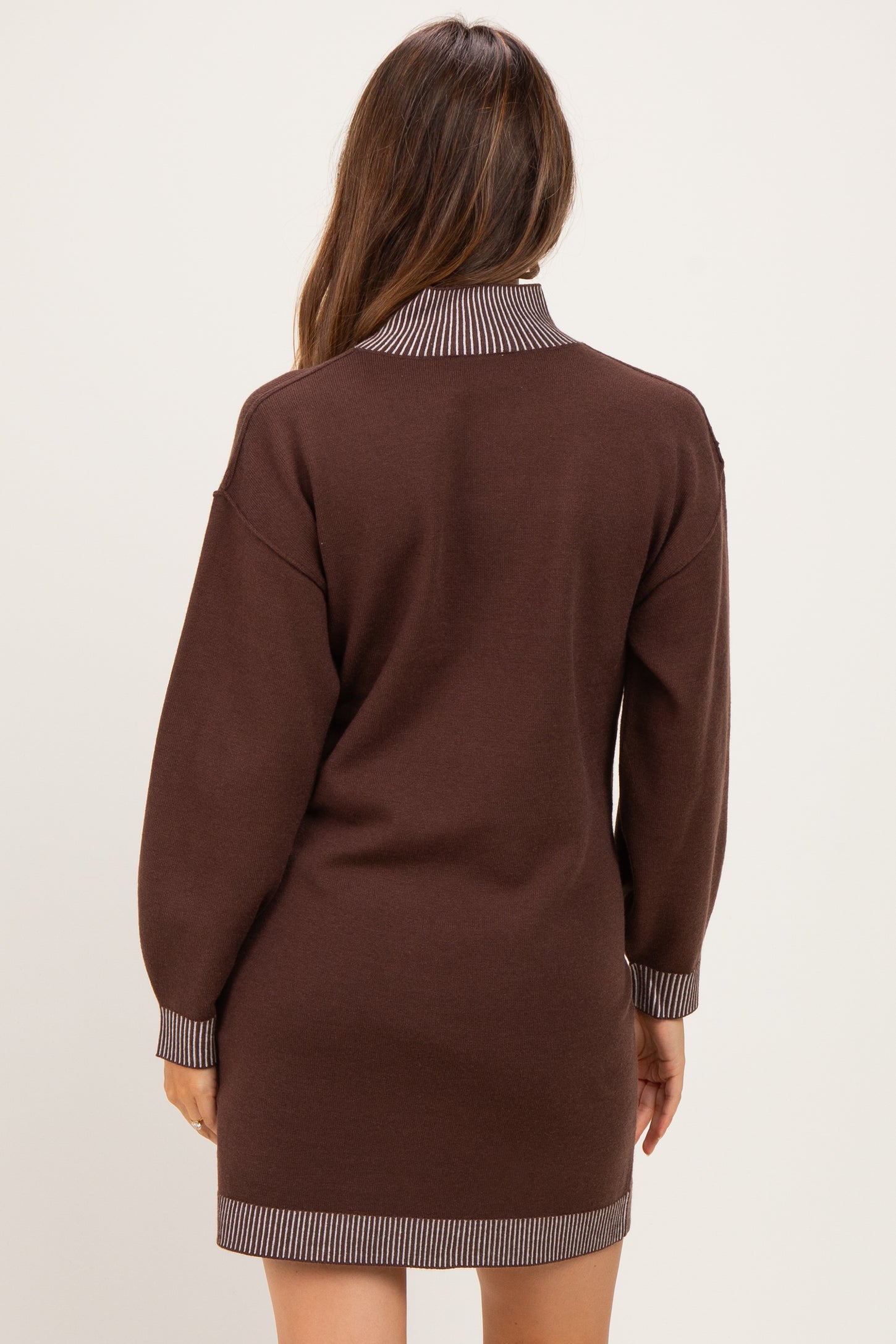 Brown Contrast Mock Neck Maternity Sweater Dress