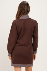 Brown Contrast Mock Neck Maternity Sweater Dress