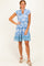 Denim Blue V Neck Flutter Sleeve Border Print Mini Tiered Dress