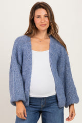 Blue Chunky Knit Bubble Sleeve Maternity Cardigan