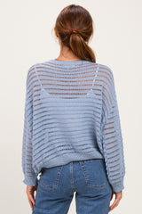 Dusk Blue Open Knit Striped Sweater Top