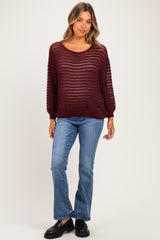 Burgundy Open Knit Striped Maternity Sweater Top
