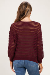 Burgundy Open Knit Striped Maternity Sweater Top