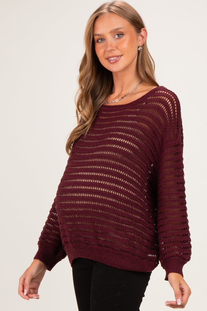 Burgundy Open Knit Striped Maternity Sweater Top