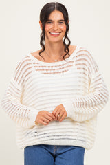 Ivory Open Knit Striped Maternity Sweater Top