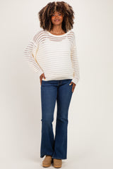 Ivory Open Knit Striped Maternity Sweater Top