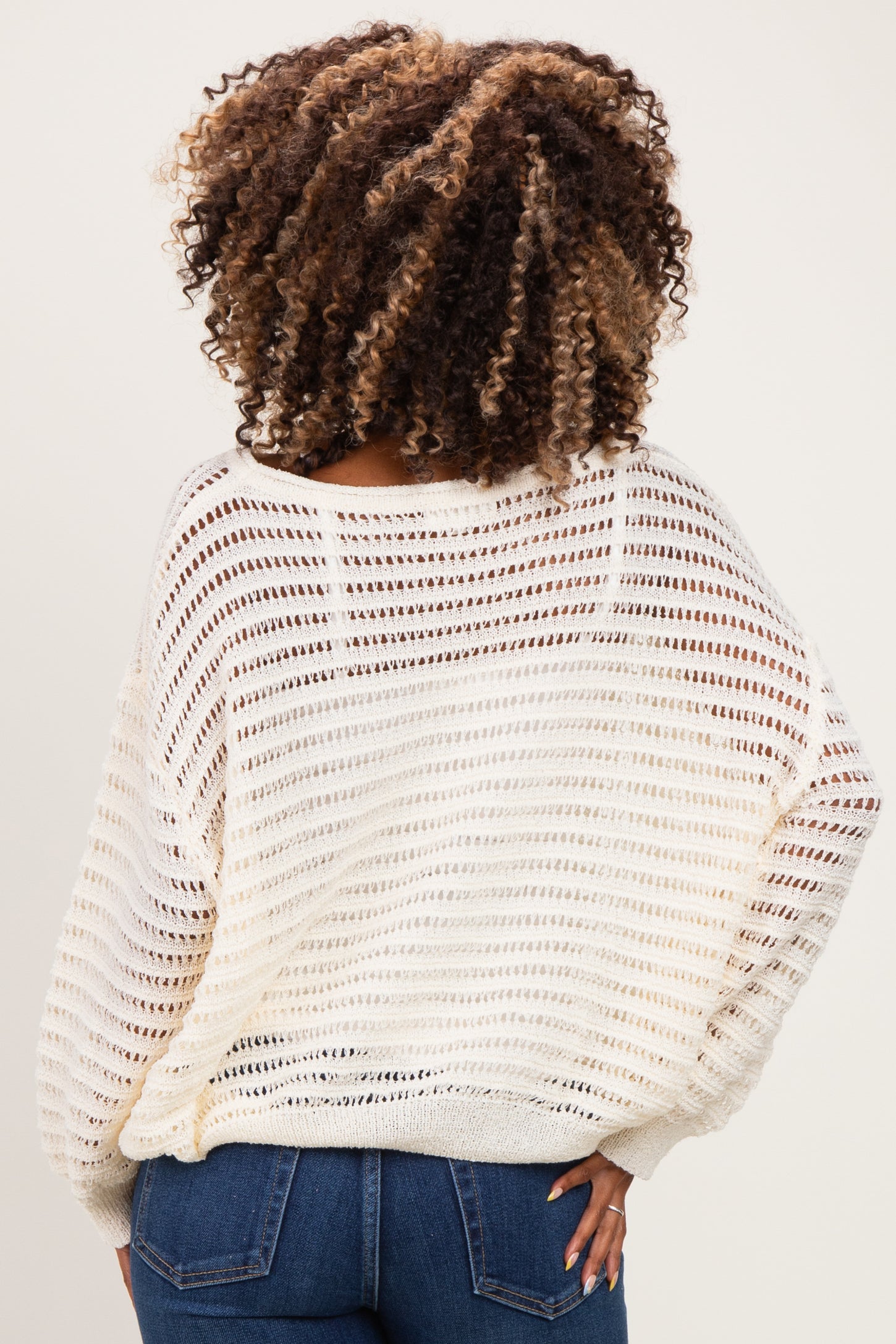 Ivory Open Knit Striped Maternity Sweater Top