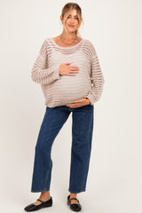 Stone Open Knit Striped Maternity Sweater Top