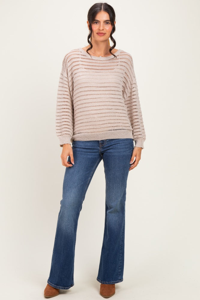 Stone Open Knit Striped Sweater Top