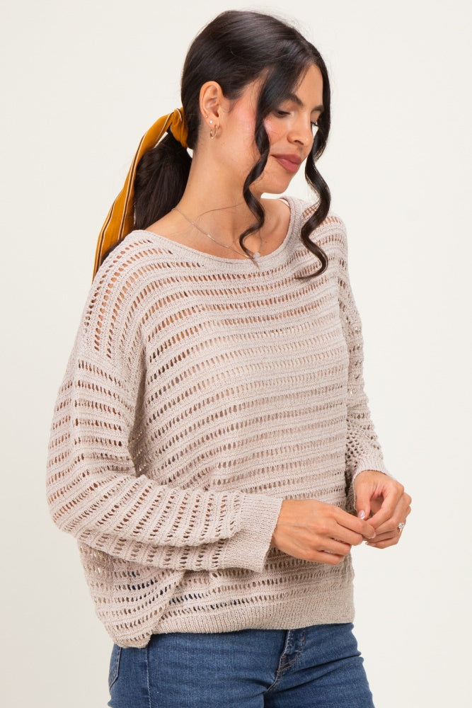 Stone Open Knit Striped Sweater Top