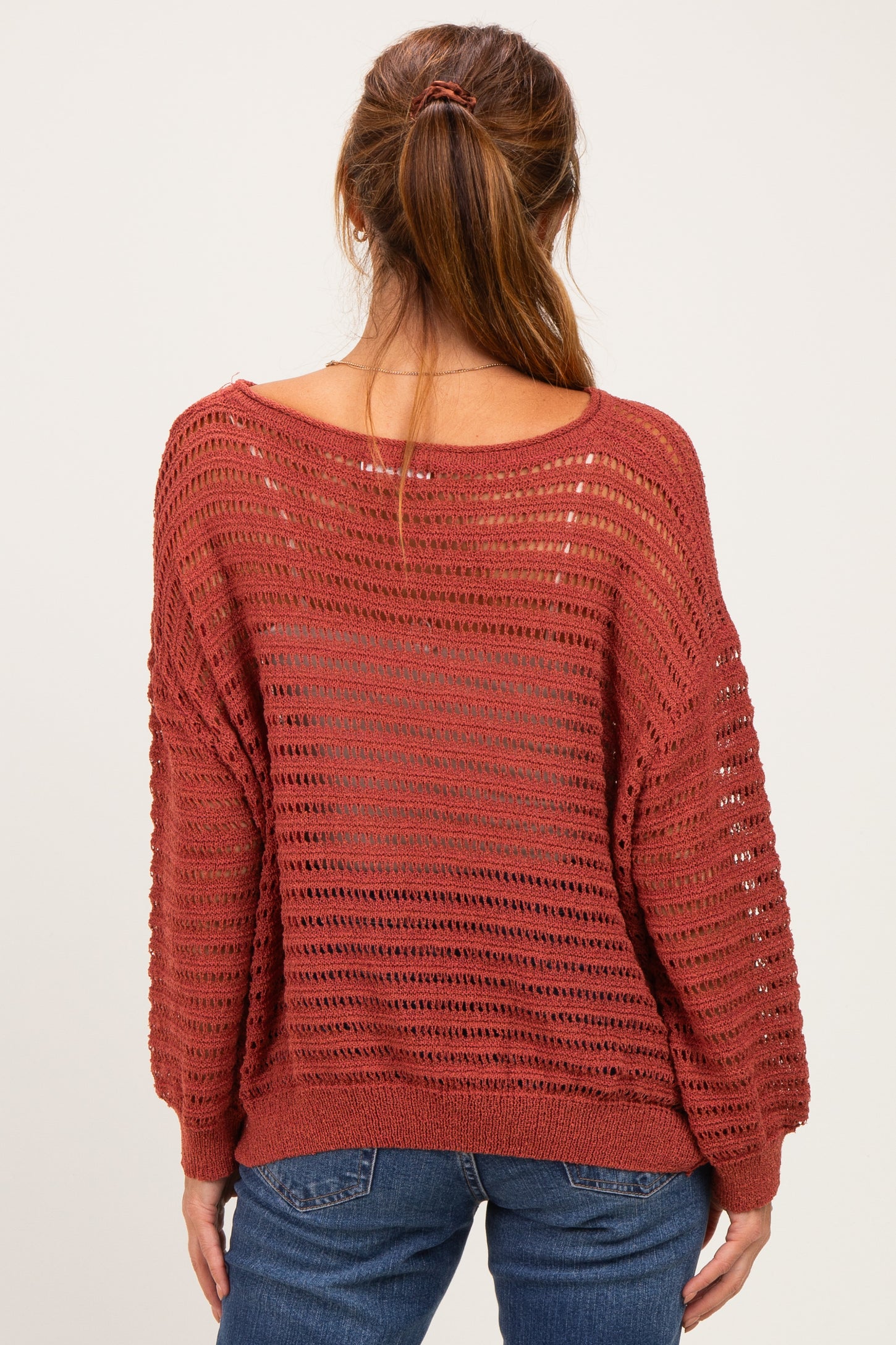 Terracotta Open Knit Striped Sweater Top