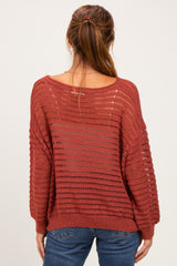 Terracotta Open Knit Striped Sweater Top
