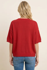 Red Basic Short Sleeve Sweater Top