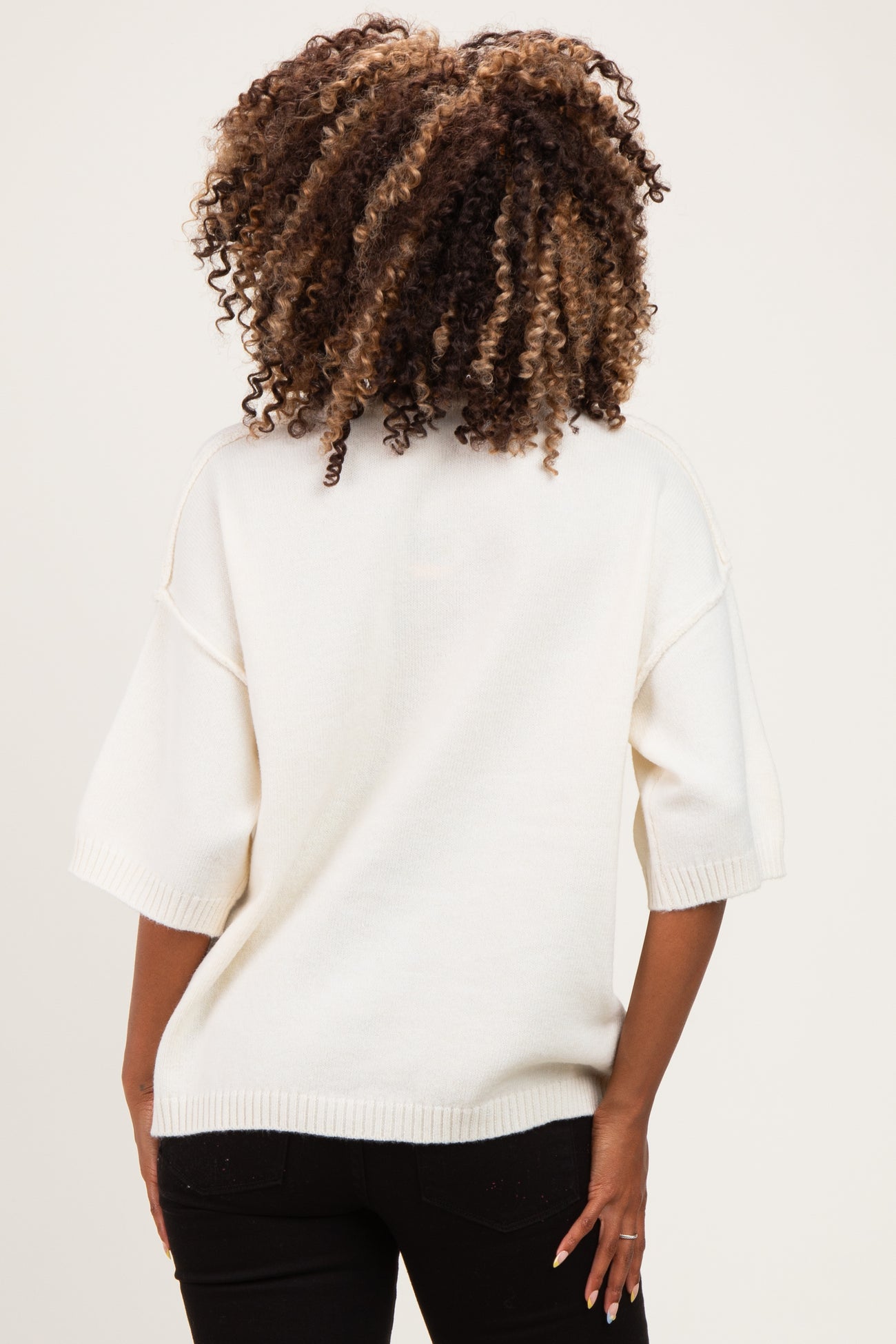 Ivory Basic Maternity Short Sleeve Sweater Top