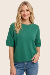 Green Basic Short Sleeve Sweater Top