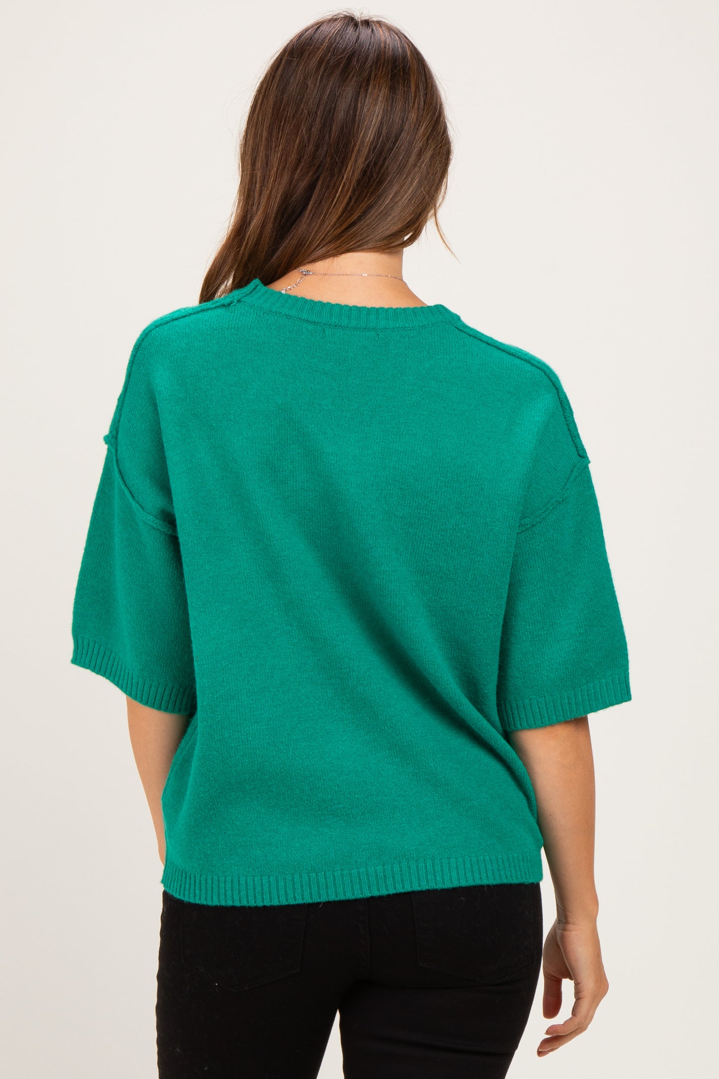 Green Basic Maternity Short Sleeve Sweater Top