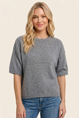 Heather Grey Basic Short Sleeve Sweater Top