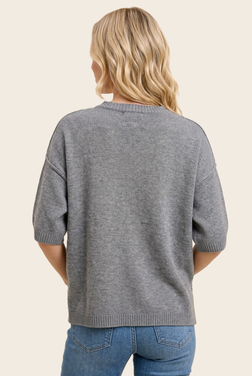 Heather Grey Basic Short Sleeve Sweater Top