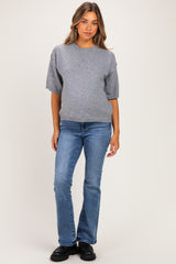 Heather Grey Basic Maternity Short Sleeve Sweater Top