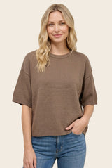 Mocha Basic Short Sleeve Sweater Top