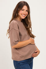 Mocha Basic Maternity Short Sleeve Sweater Top