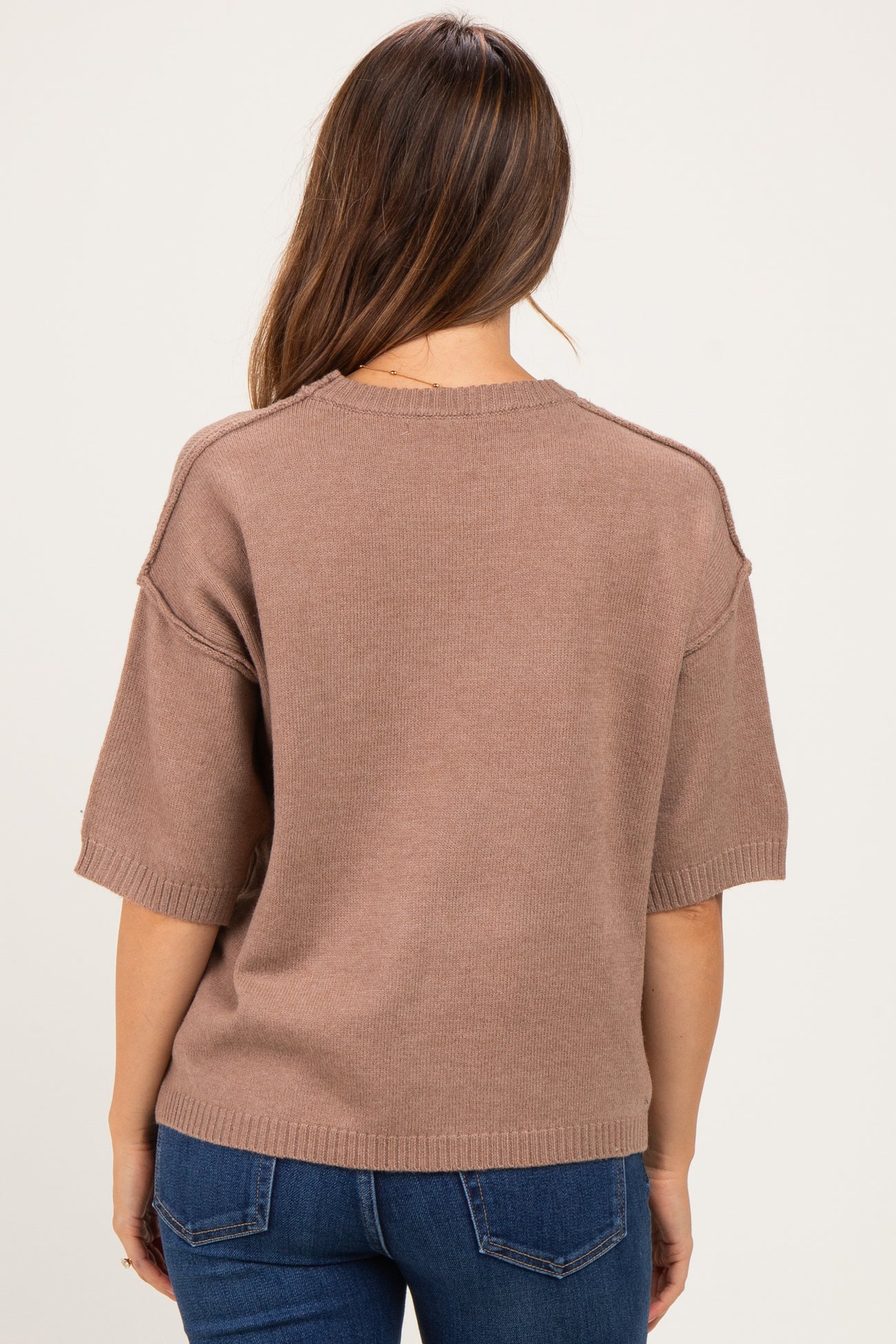 Mocha Basic Maternity Short Sleeve Sweater Top