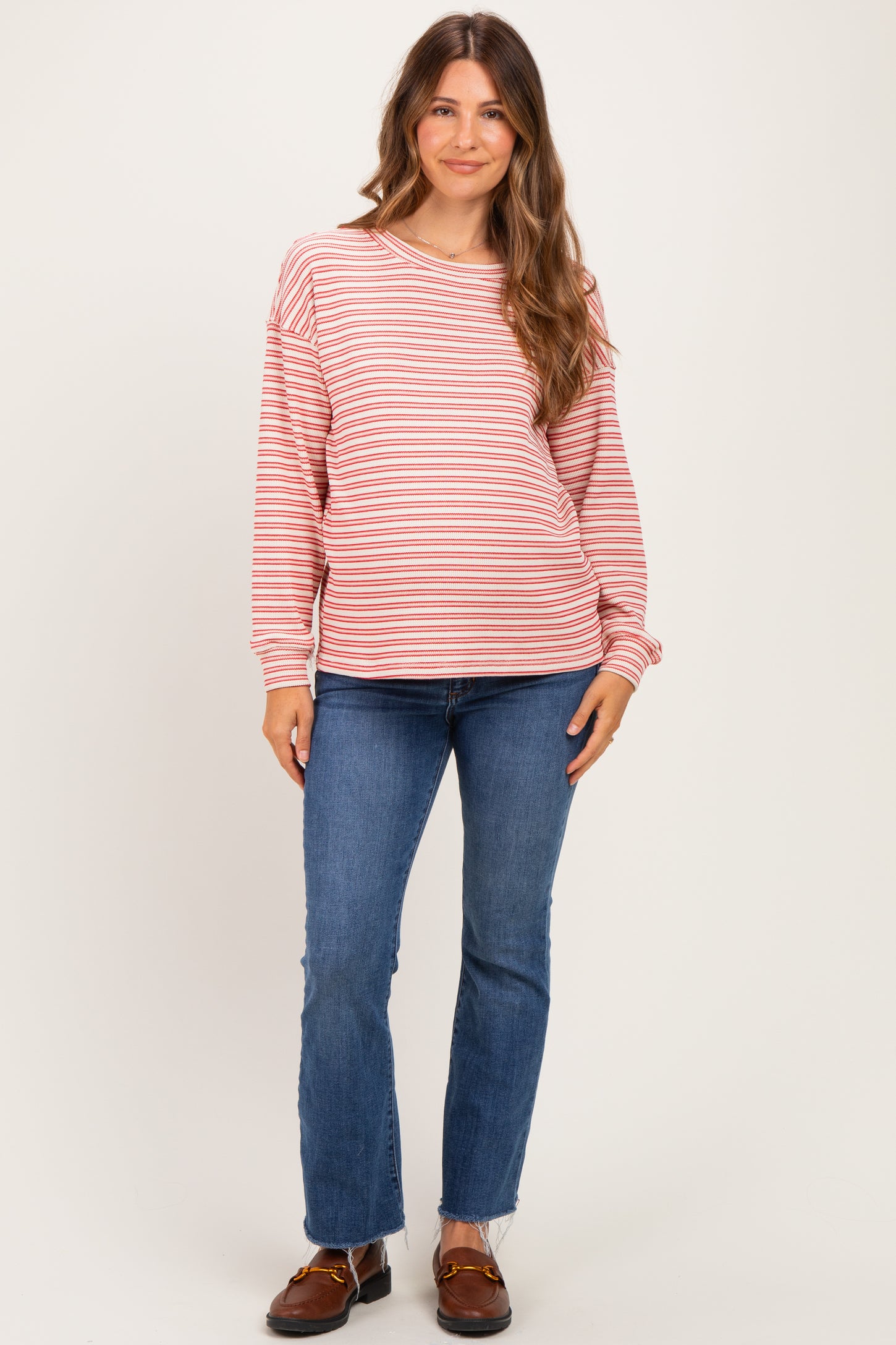 Red Striped Maternity Long Sleeve Top