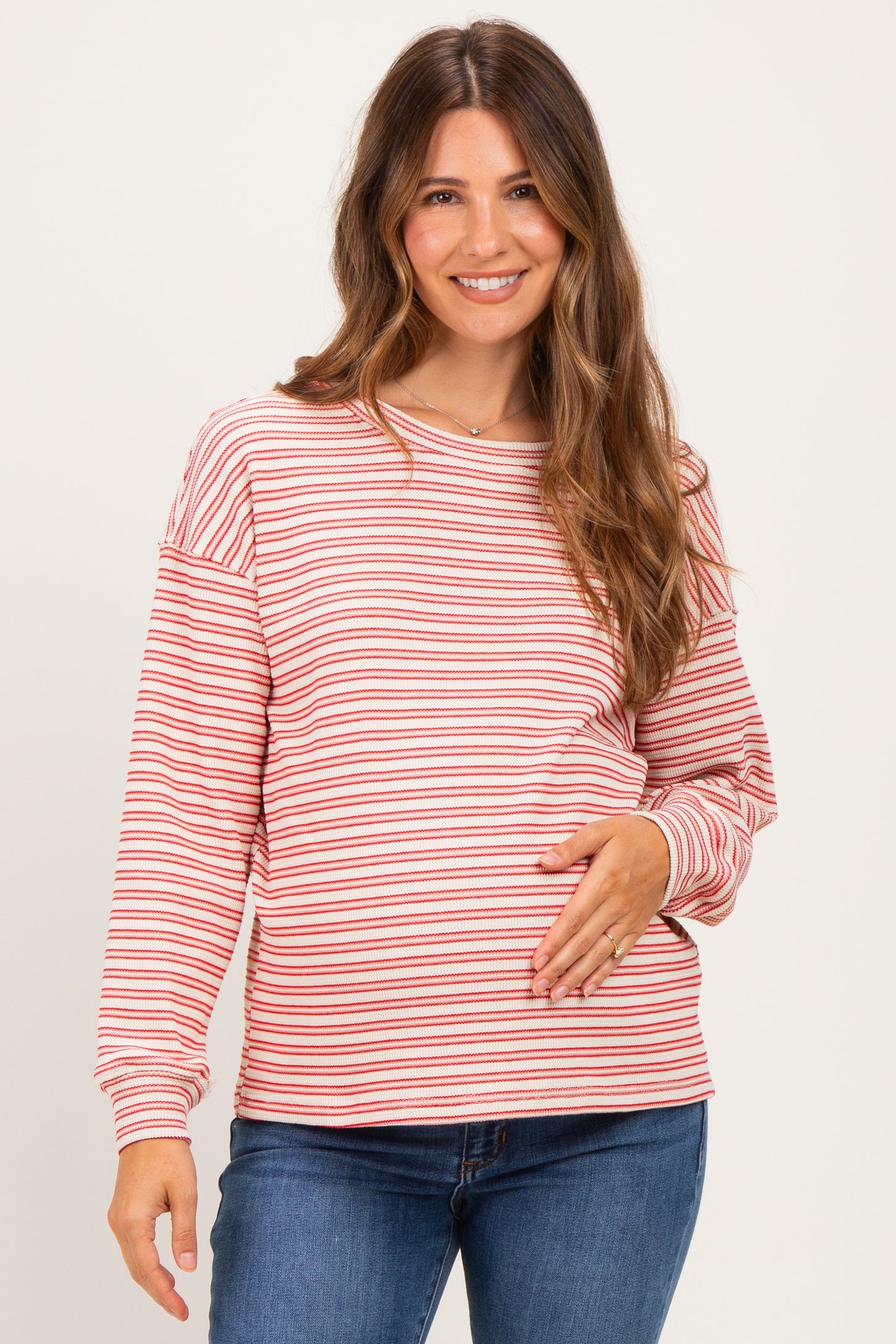 Red Striped Maternity Long Sleeve Top