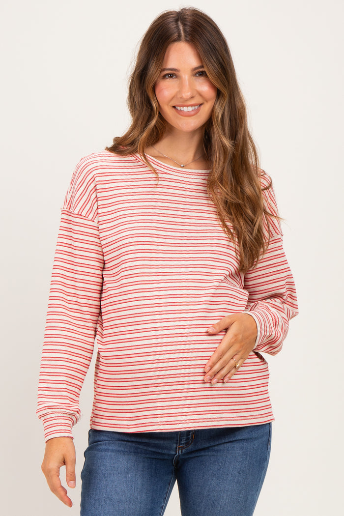 Red Striped Maternity Long Sleeve Top