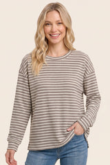 Brown Striped Maternity Long Sleeve Top