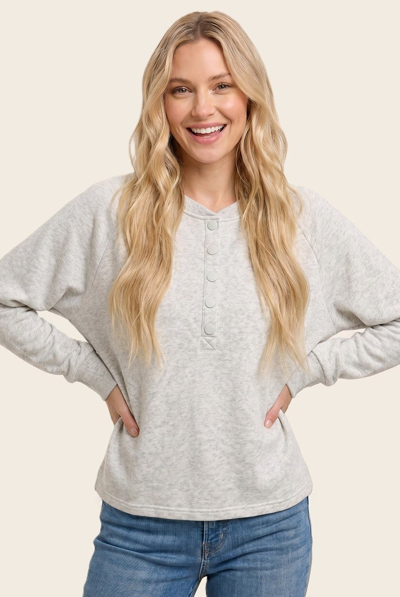 Ash Grey Half Snap Button Up Maternity Pullover