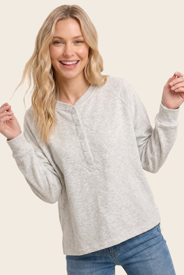 Ash Grey Half Snap Button Up Pullover