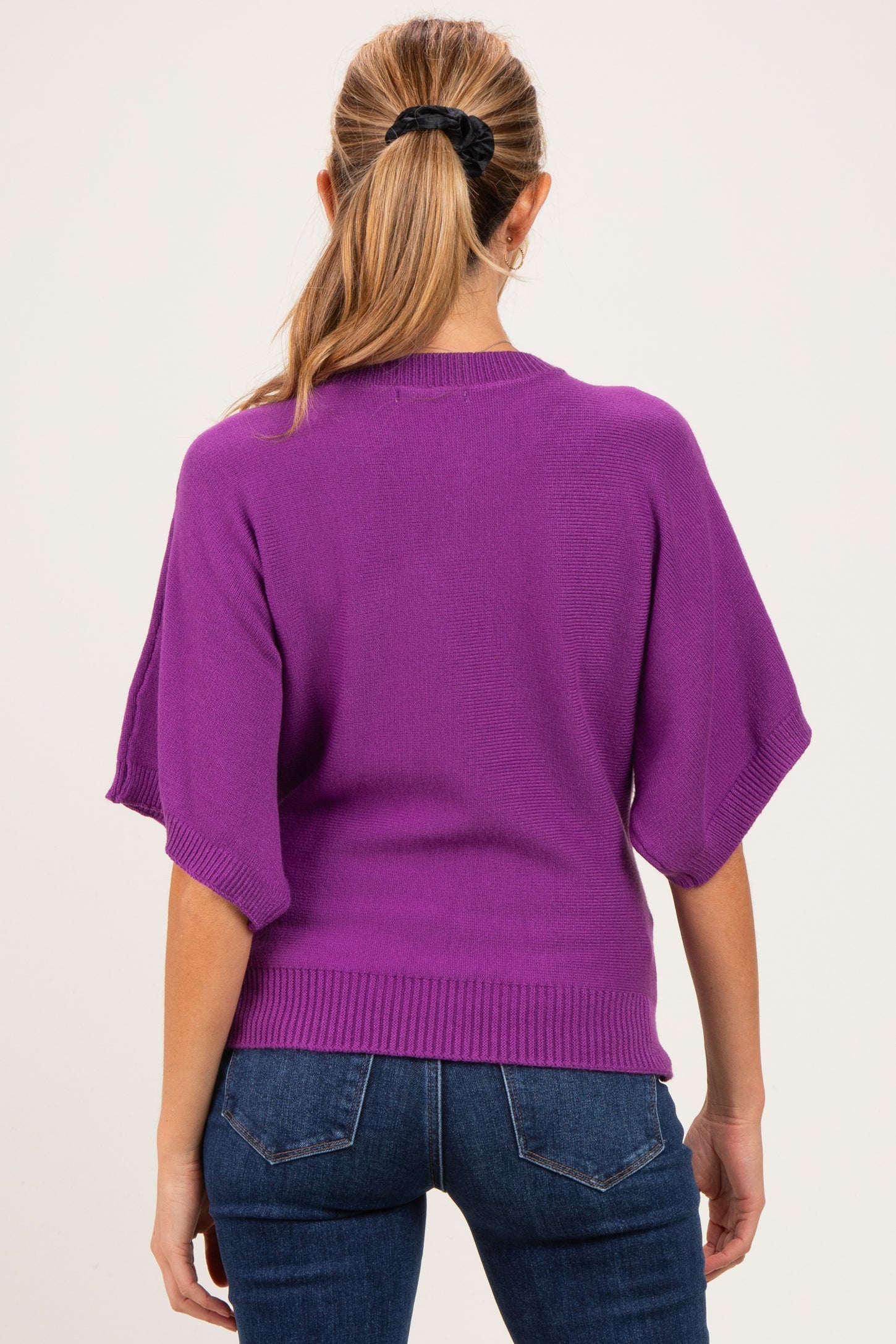 Purple Oversized Maternity Short Sleeve Sweater Top
