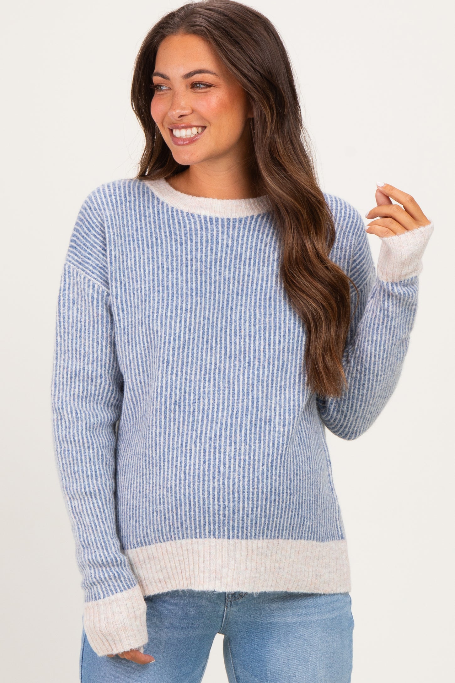 Indigo Two Tone Ribbed Maternity Sweater