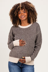 Chocolate Two Tone Ribbed Maternity Sweater